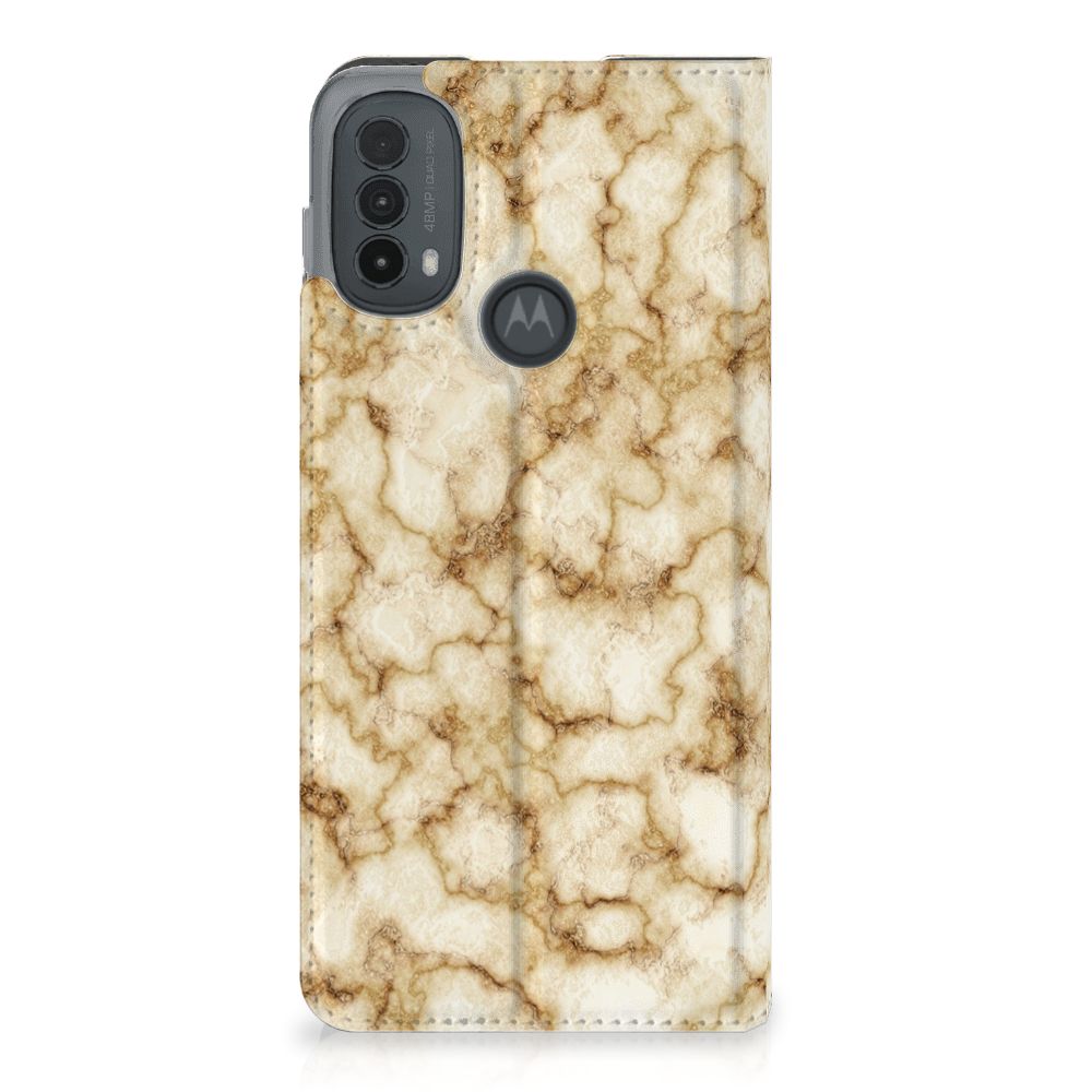 Motorola Moto E20 Standcase Marmer Goud case goud marmer achterzijde