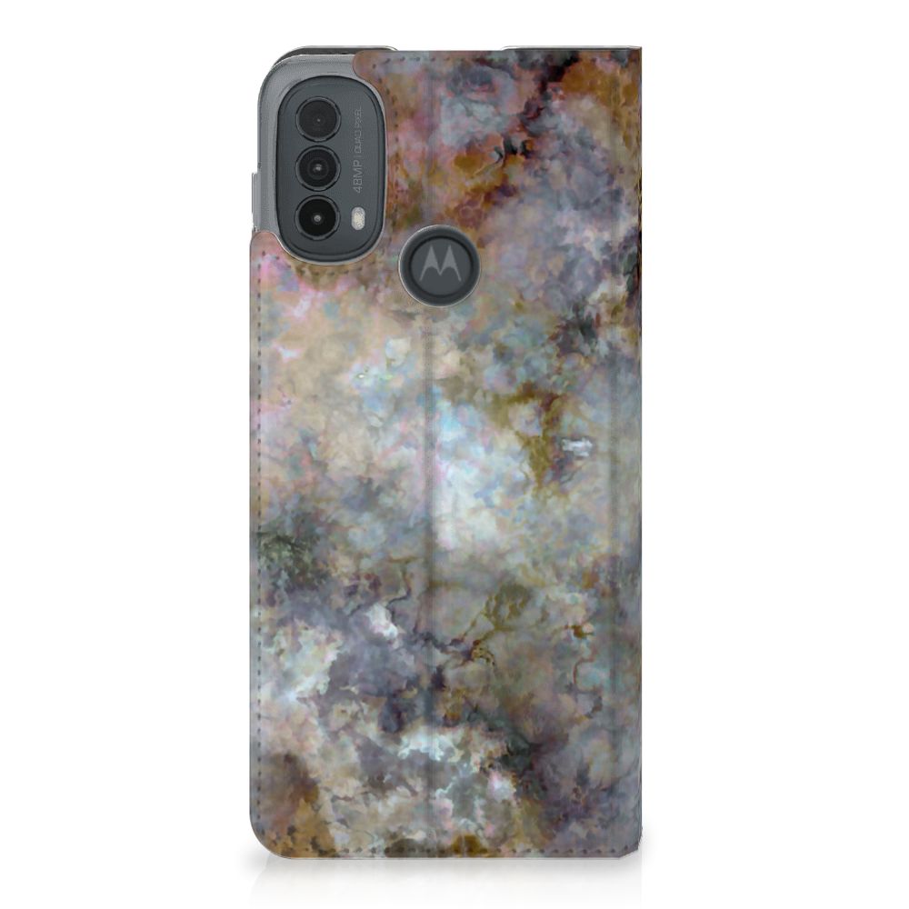 Motorola Moto E20 Standcase Marmer Grijs achterkant design grijs