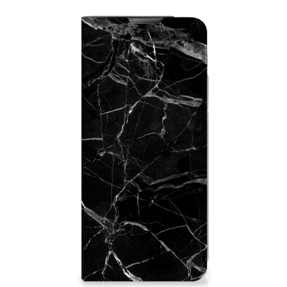 Motorola Moto E20 Standcase Marmer Zwart design marmer zwart aanzicht