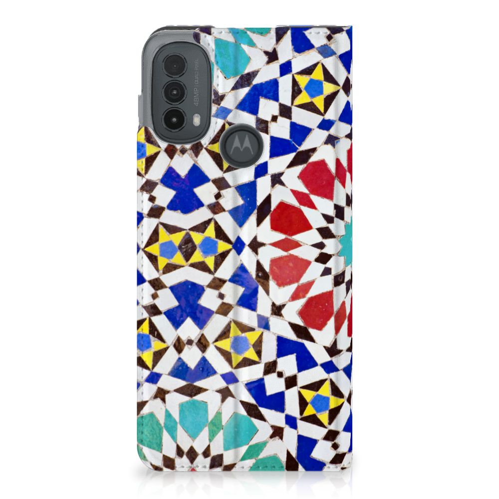 Motorola Moto E20 Standcase Mozaïek design hoesje mozaïek aanzicht