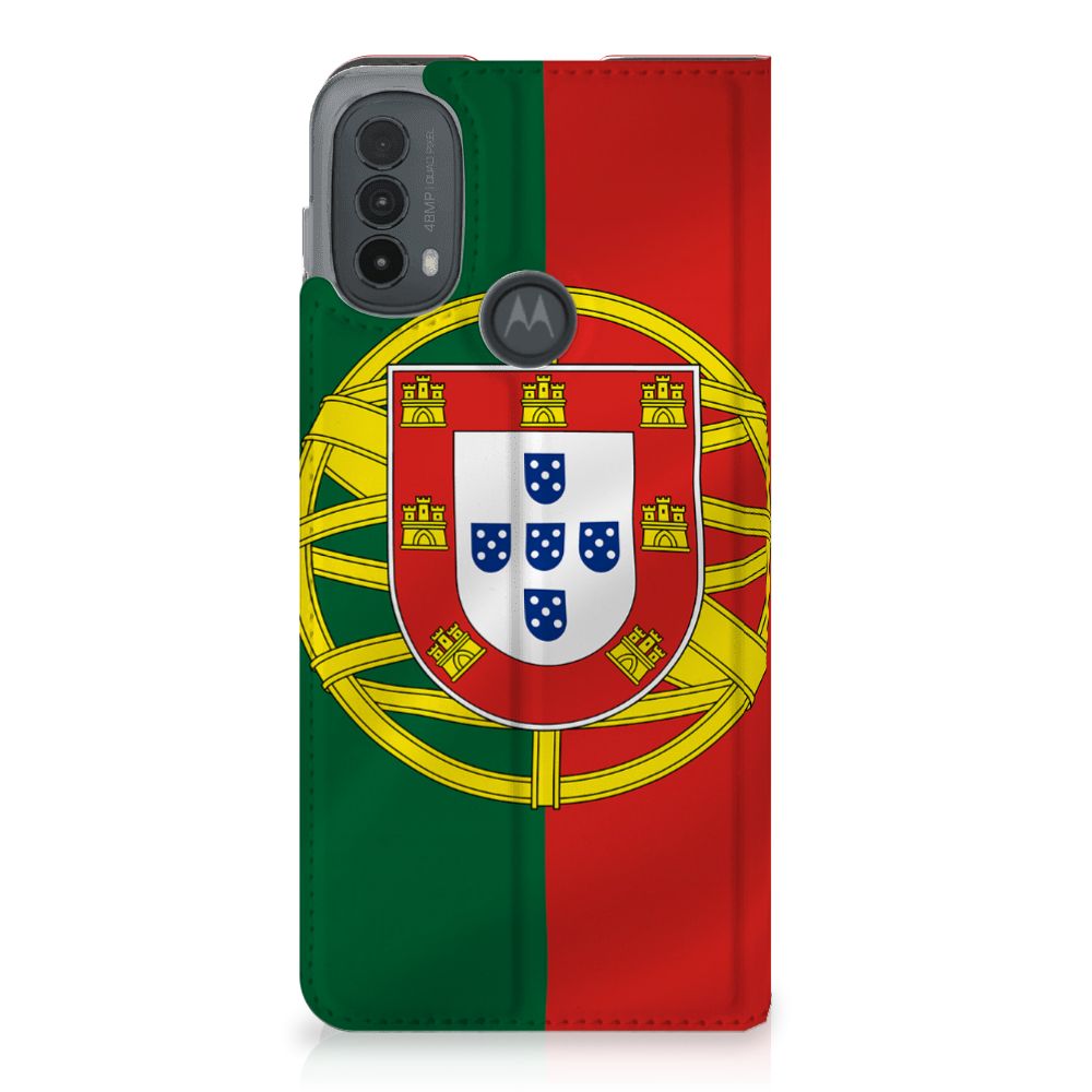 Motorola Moto E20 Standcase Portugal vlag ontwerp voorkant