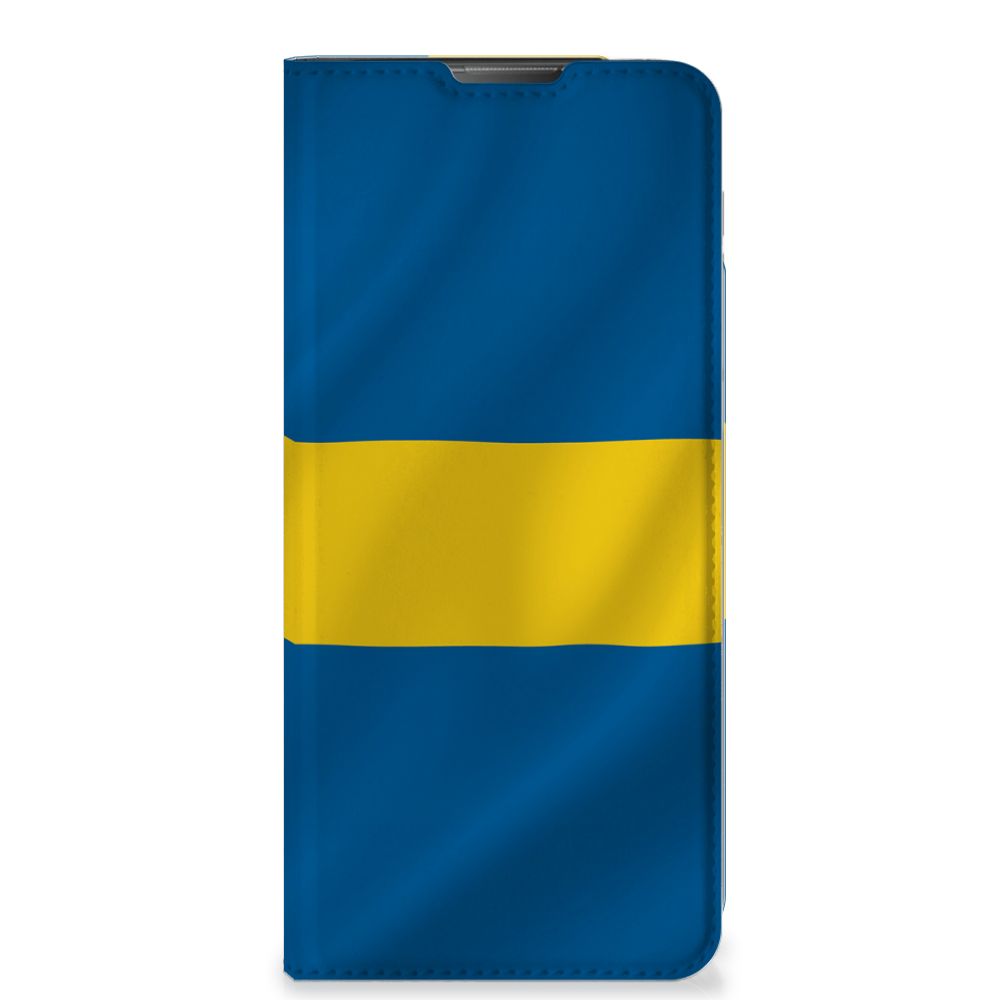Motorola Moto E20 Standcase Zweden vlag blauw geel design voorkant