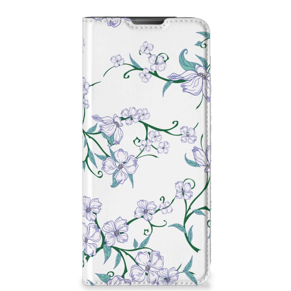 Motorola Moto E20 Uniek Smart Cover Blossom White bloemen design voorkant