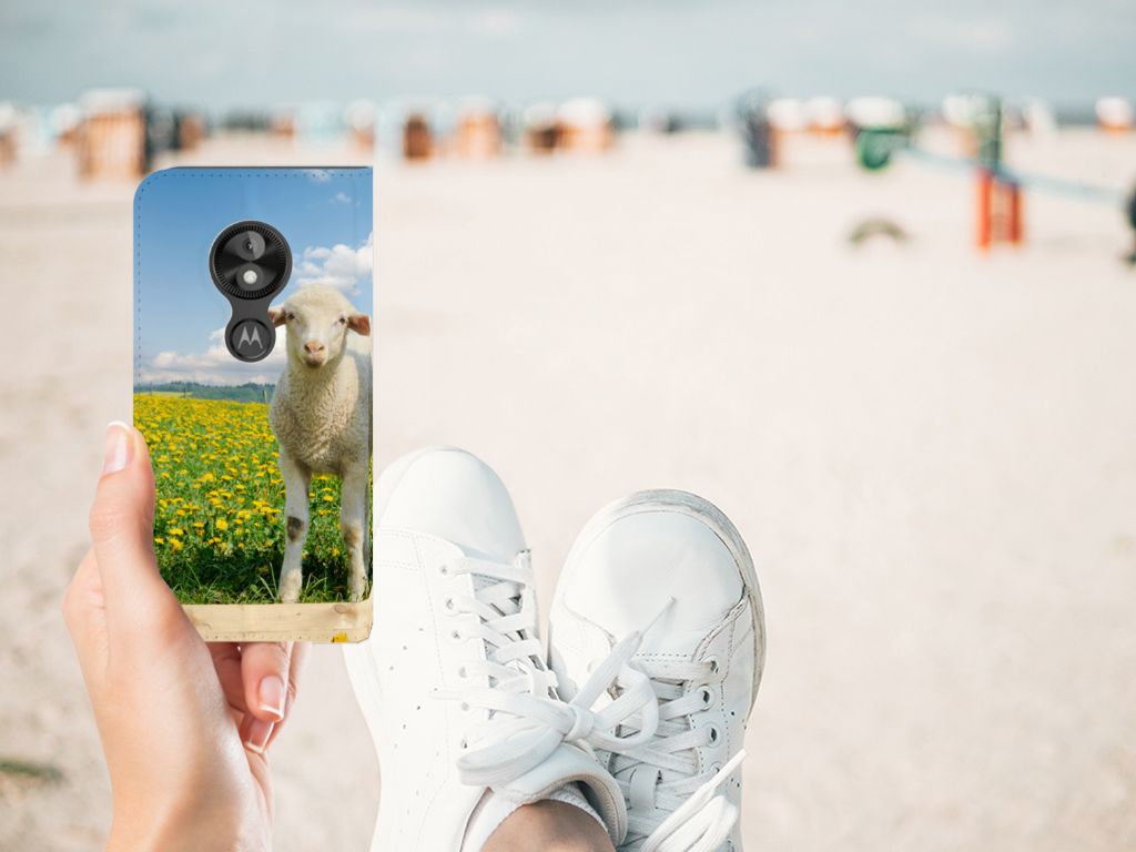 Motorola Moto E5 Play Hoesje maken Schaap en Lammetje schapen design voorkant