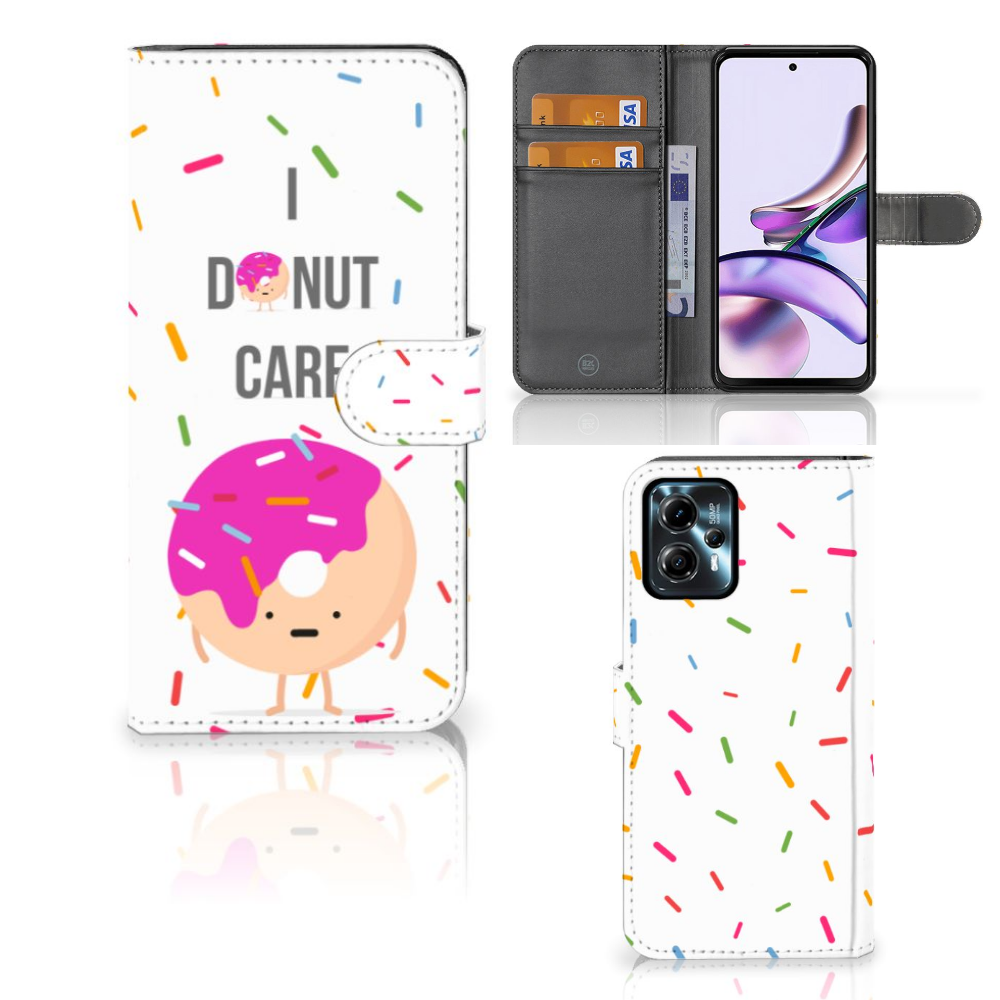 Motorola Moto G13 G23 Book Cover Donut Roze hoesje donut motivatie vrolijk ontwerp
