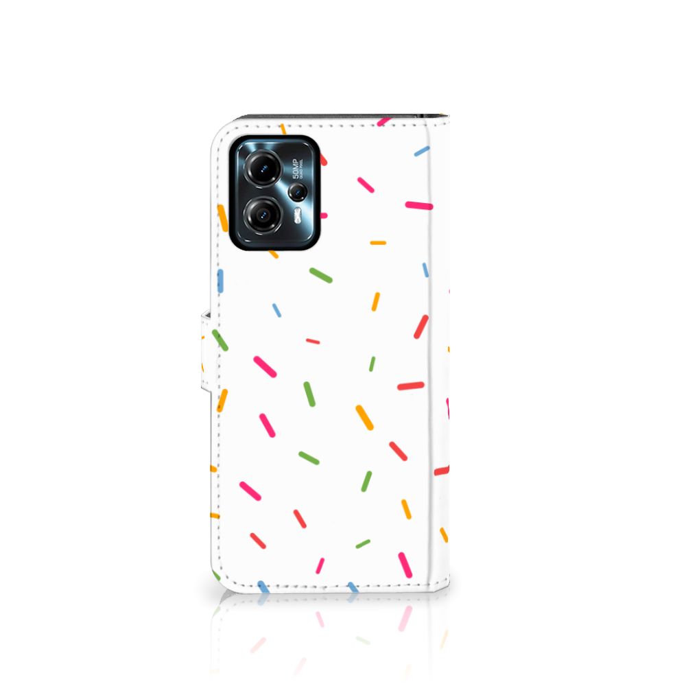 Motorola Moto G13 | G23 Book Cover Donut Roze design hoesje sprinkles aanzicht
