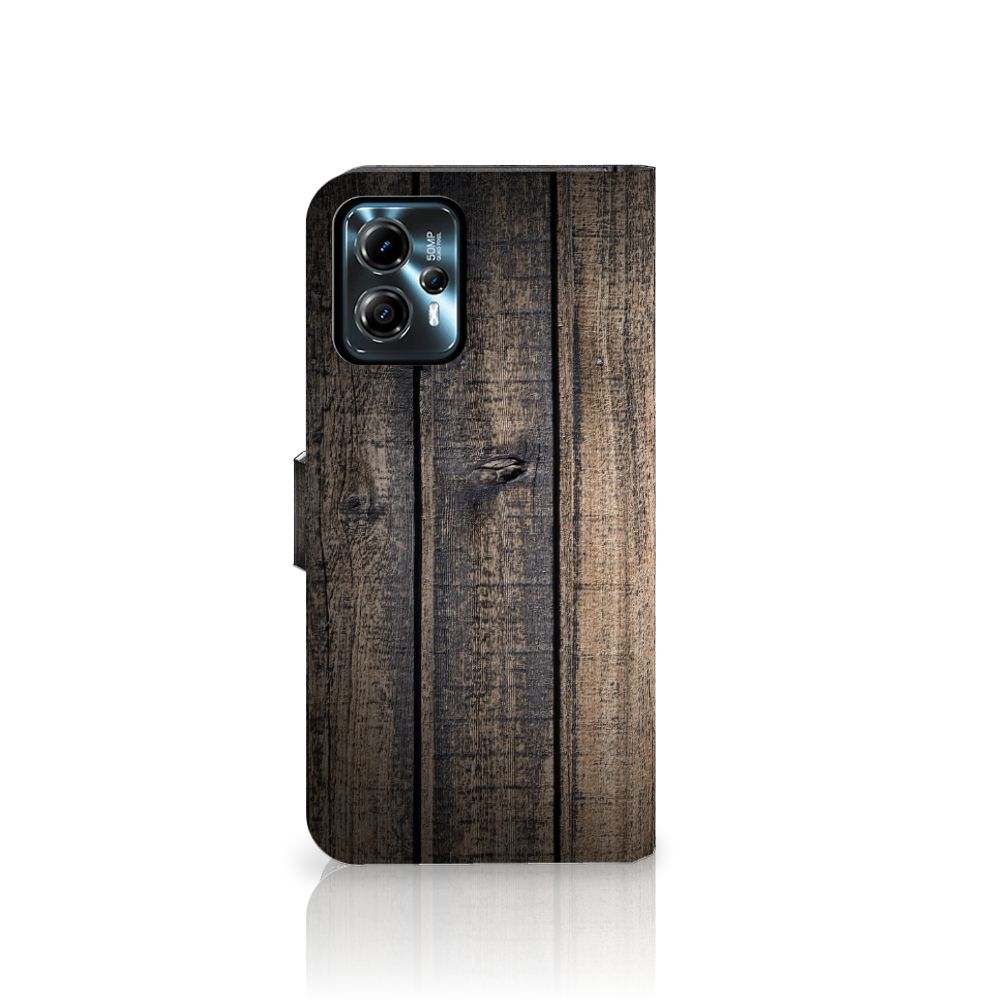 Motorola Moto G13 | G23 Book Style Case Steigerhout houten design voorkant