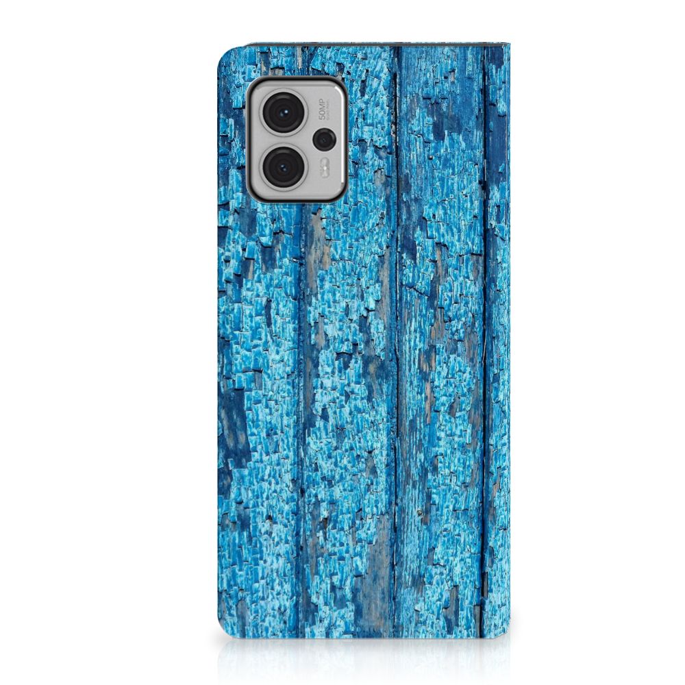 Motorola Moto G13 | G23 Book Wallet Case Wood Blue blauw hout achterkant