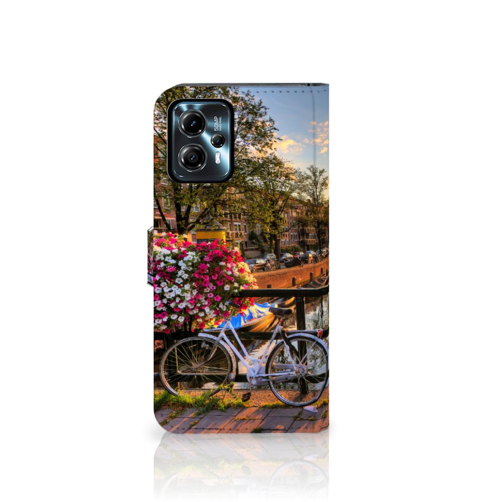 Motorola Moto G13 | G23 Flip Cover Amsterdamse Grachten fiets bloemen uitzicht