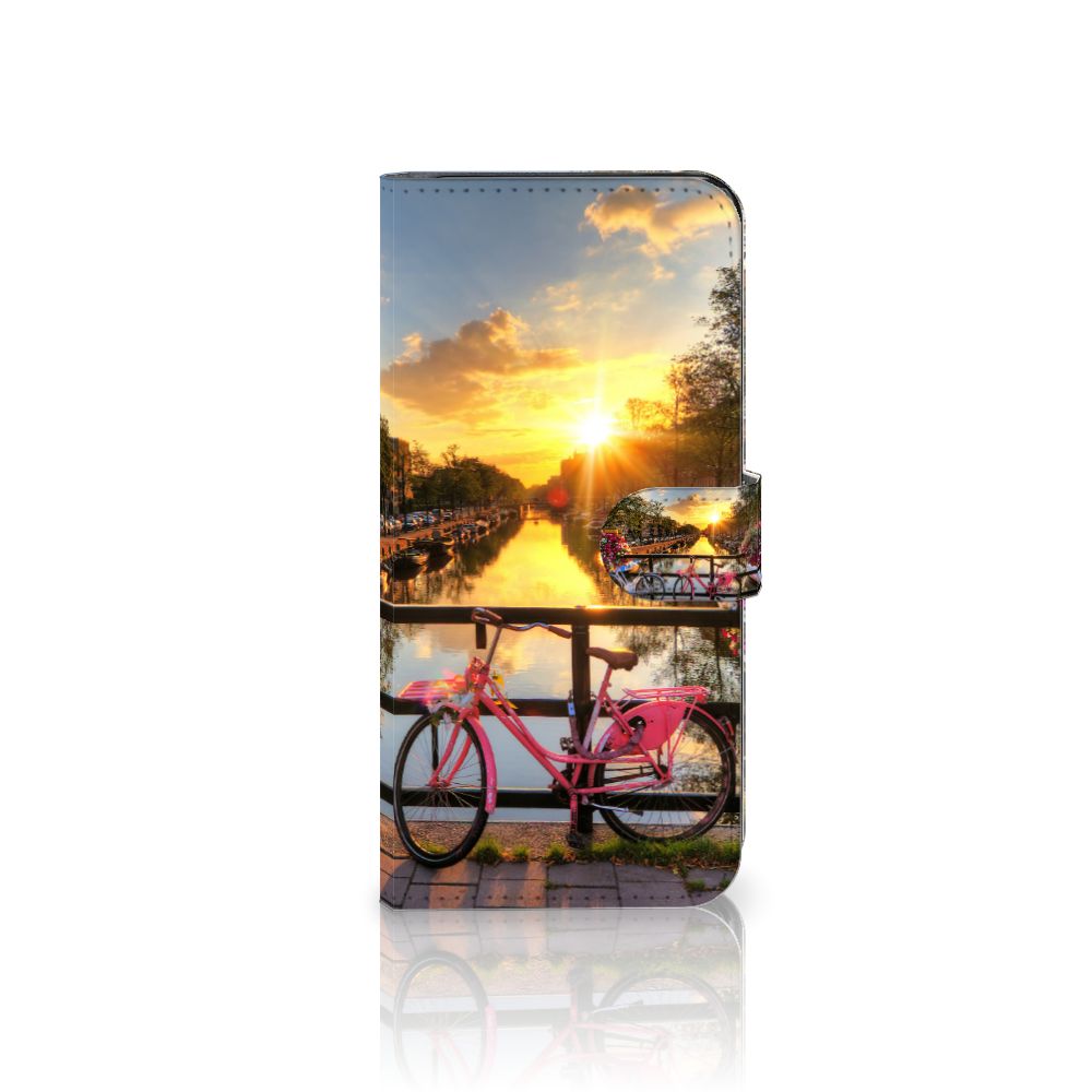 Motorola Moto G13 | G23 Flip Cover Amsterdamse Grachten telefoonhoesje met fiets Amsterdam zonsondergang
