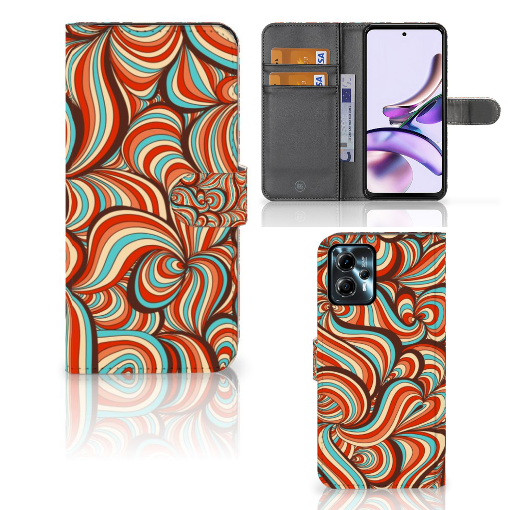 Motorola Moto G13 | G23 Hoesje Retro designnaam retro kleuren aanzicht