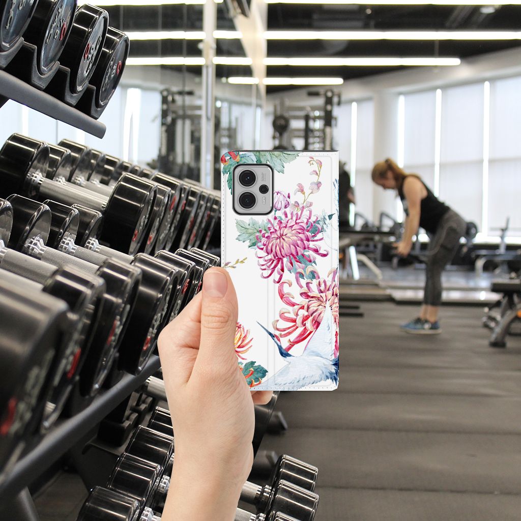 Motorola Moto G13 | G23 Hoesje maken Bird Flowers design bloemen aanzicht