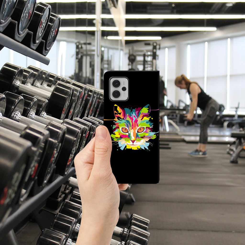 Motorola Moto G13 | G23 Magnet Case Cat Color sport gym achtergrond