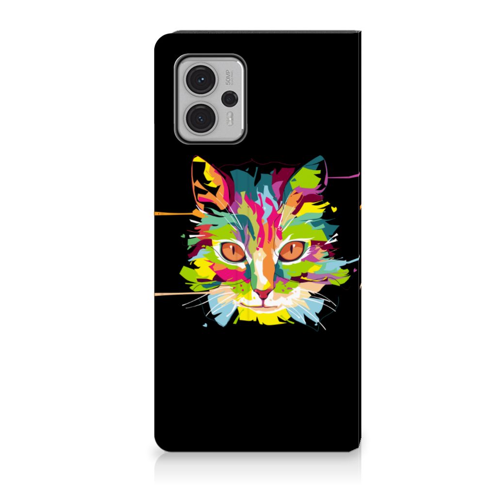 Motorola Moto G13 | G23 Magnet Case Cat Color voorkant kattenontwerp kleurrijk