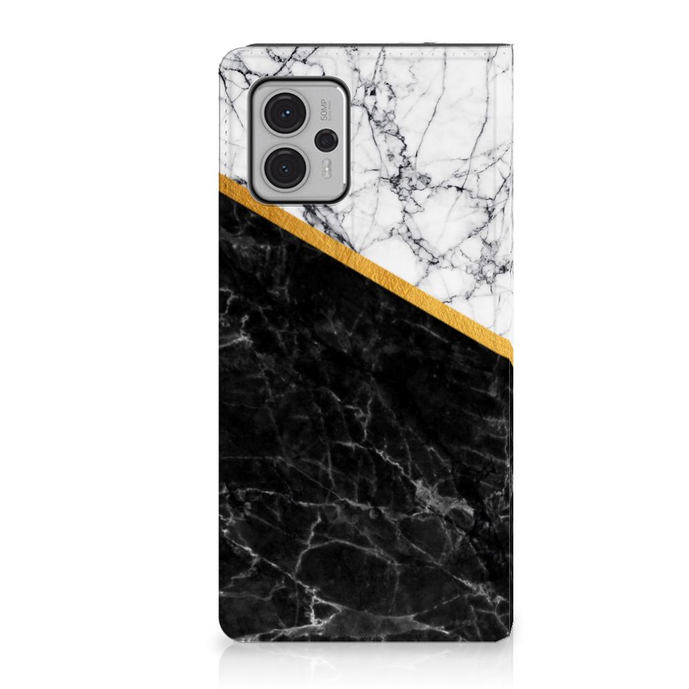 Motorola Moto G13 | G23 Standcase Marmer Wit Zwart Aanzicht