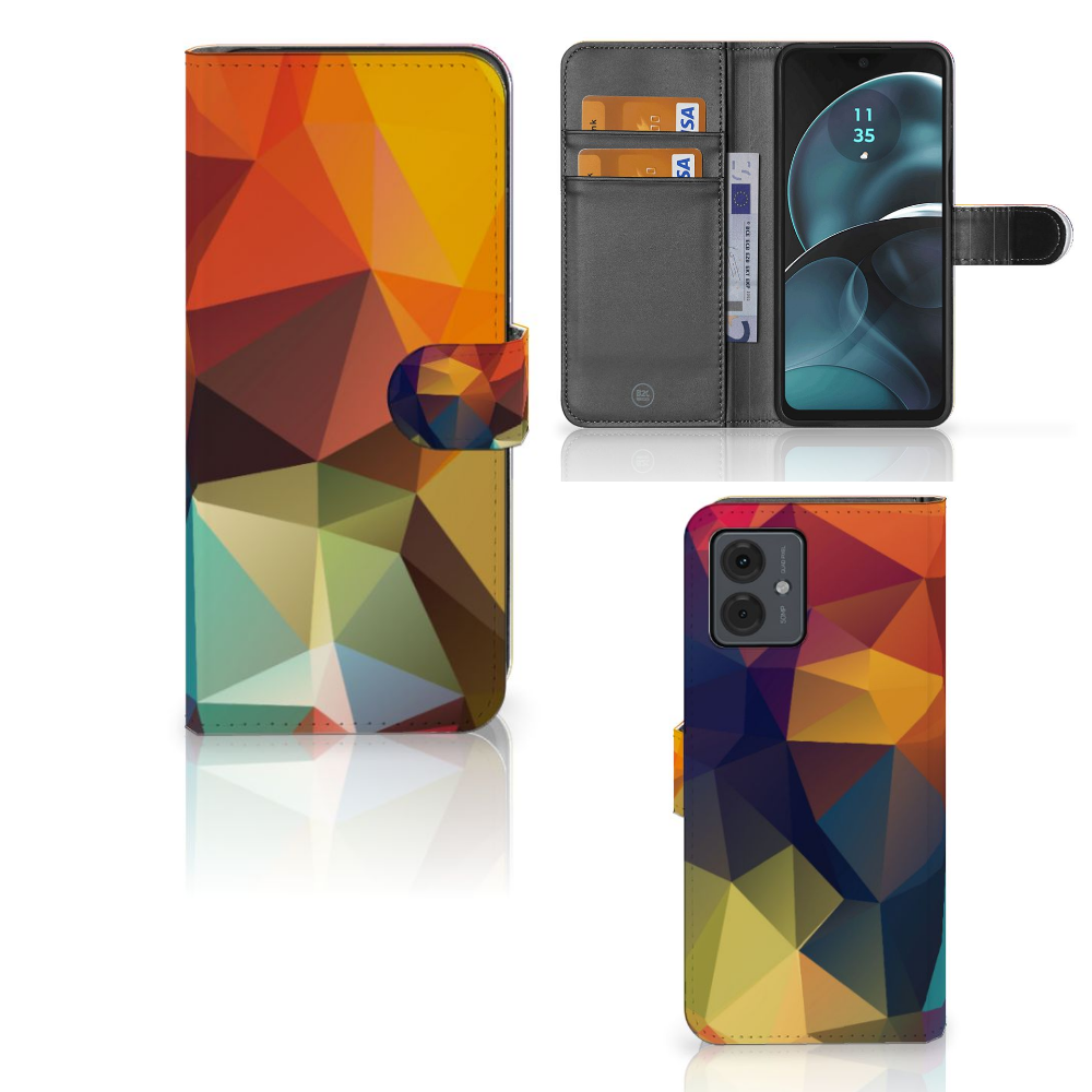 Motorola Moto G14 Book Case Polygon Color hoesje asymmetrisch design kleurrijk