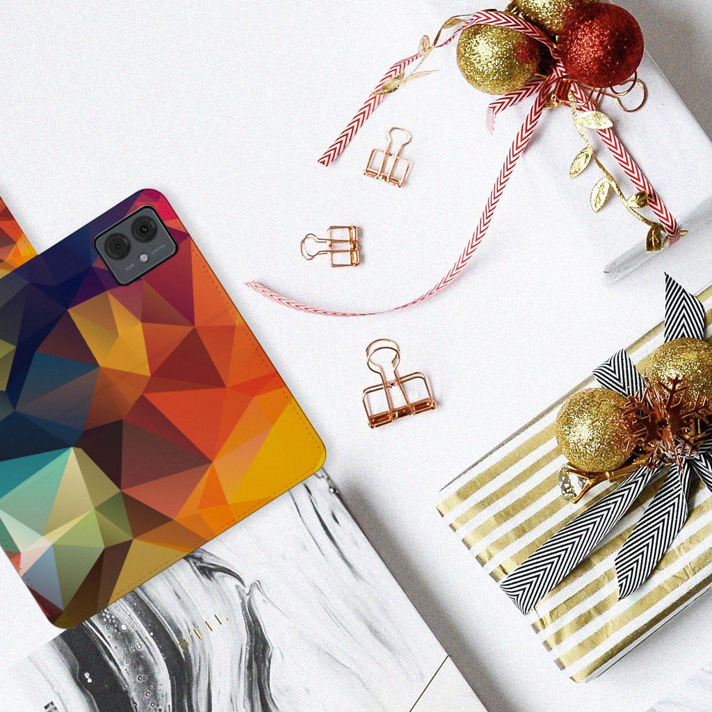 Motorola Moto G14 Book Case Polygon Color design geometrisch bovenaanzicht