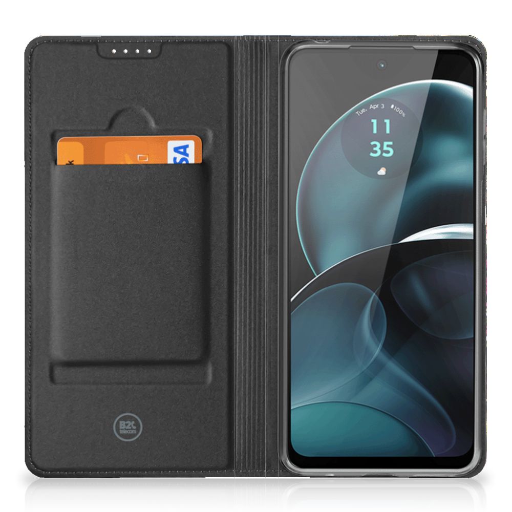 Motorola Moto G14 Book Cover Amsterdamse Grachten met ruimte voor een pasje, stijlvol en duurzaam 🤩