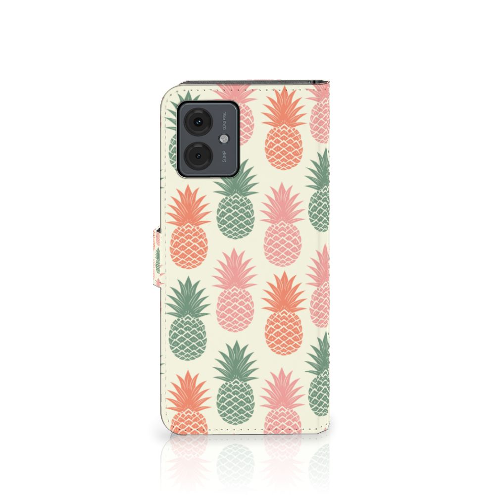 Motorola Moto G14 Book Cover Ananas telefoonhoesje ananas design voorkant