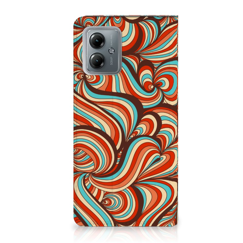 Motorola Moto G14 Bookcase Retro retro stijl kleurrijk design voorkant