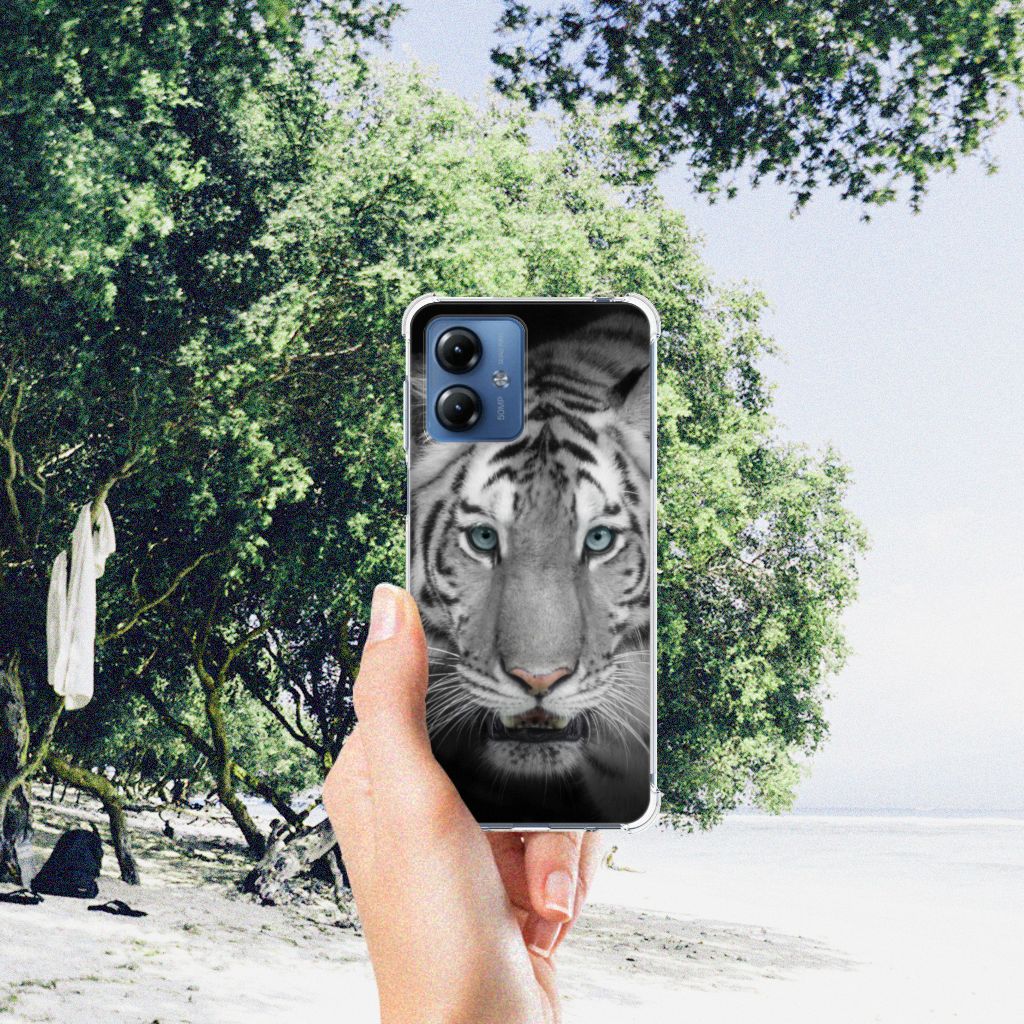 Motorola Moto G14 Case Anti-shock Tijger telefoonhoesje tijger design hand