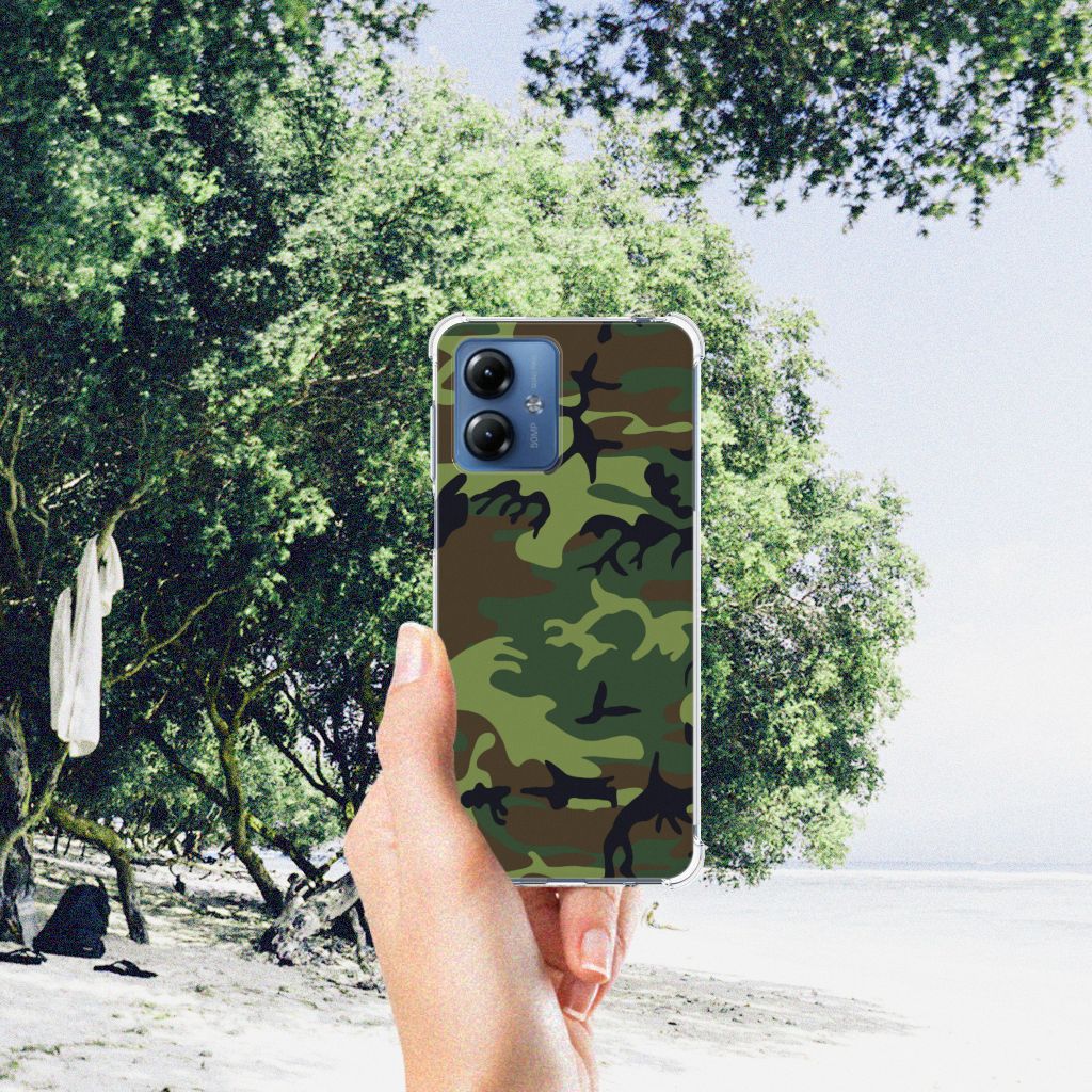 Motorola Moto G14 Doorzichtige Silicone Hoesje Army Dark B2C Telecom