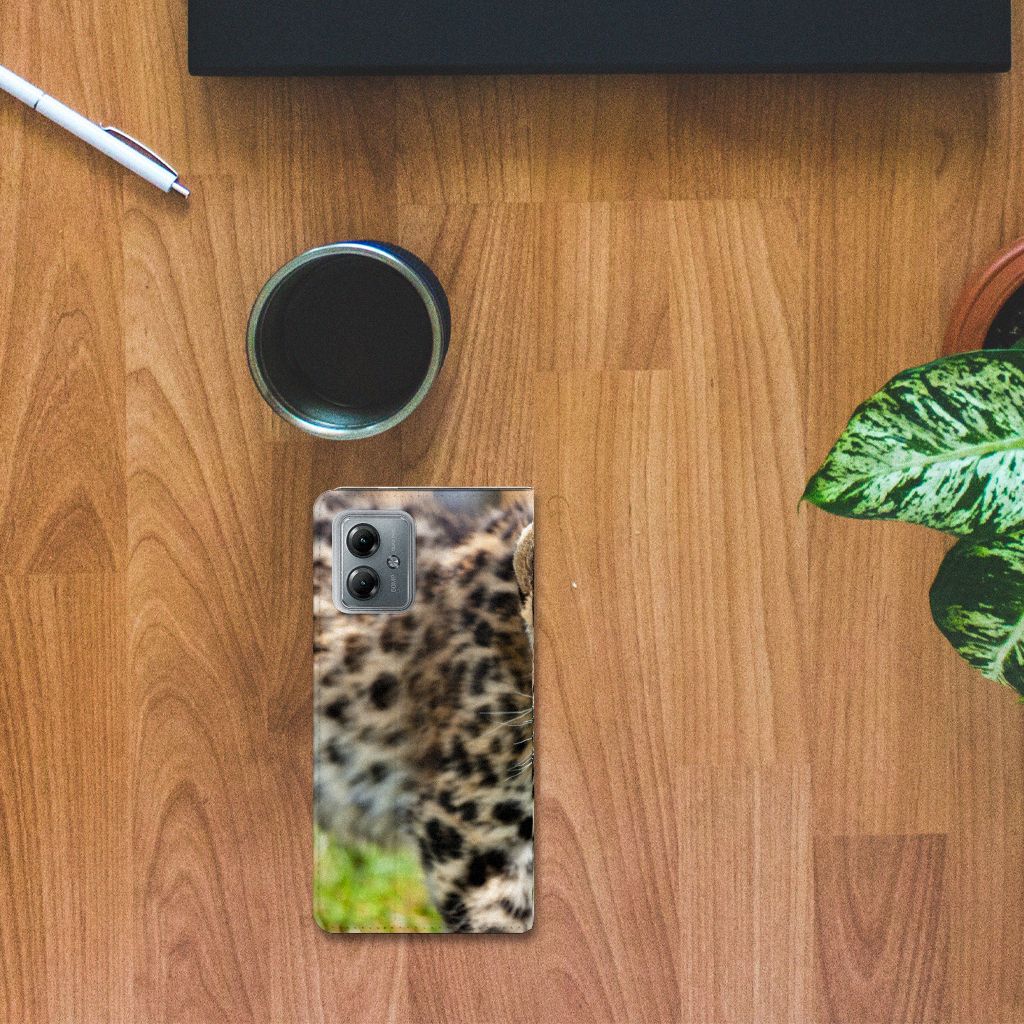 Motorola Moto G14 Hoesje maken Baby Luipaard hoesje luipaard design bovenaanzicht