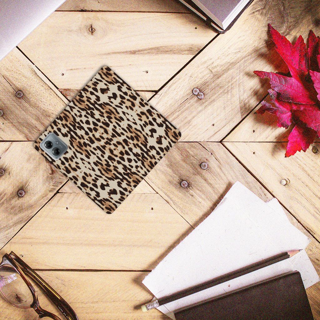Motorola Moto G14 Hoesje maken Leopard leopardprint hoesje bovenaanzicht