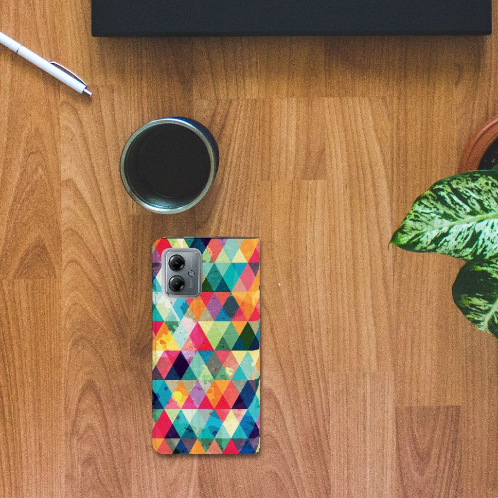 Motorola Moto G14 Hoesje met Magneet Geruit design geruit aanzicht