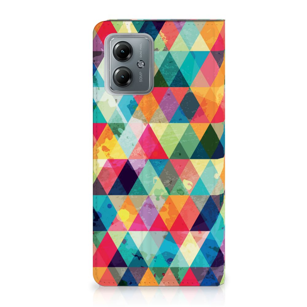 Motorola Moto G14 Hoesje met Magneet Geruit ruitjes design kleurenschema aanzicht
