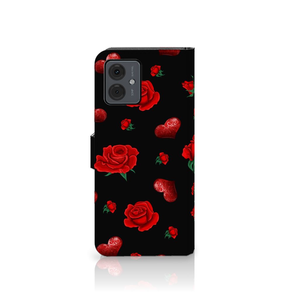 Motorola Moto G14 Leuk Hoesje Valentine bookcase design bloemen hart aanzicht