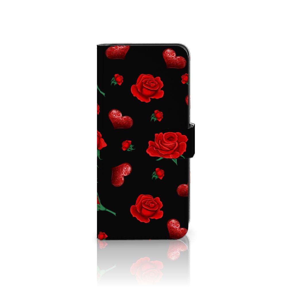 Motorola Moto G14 Leuk Hoesje Valentine bookcase hoesje rode rozen hartjes aanzicht