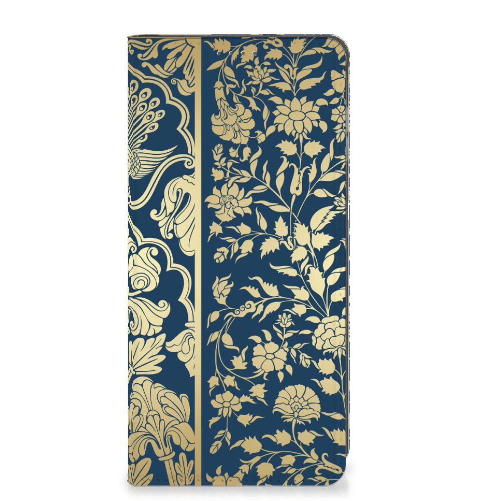Motorola Moto G14 Smart Cover Beige Flowers design schuin vooraanzicht