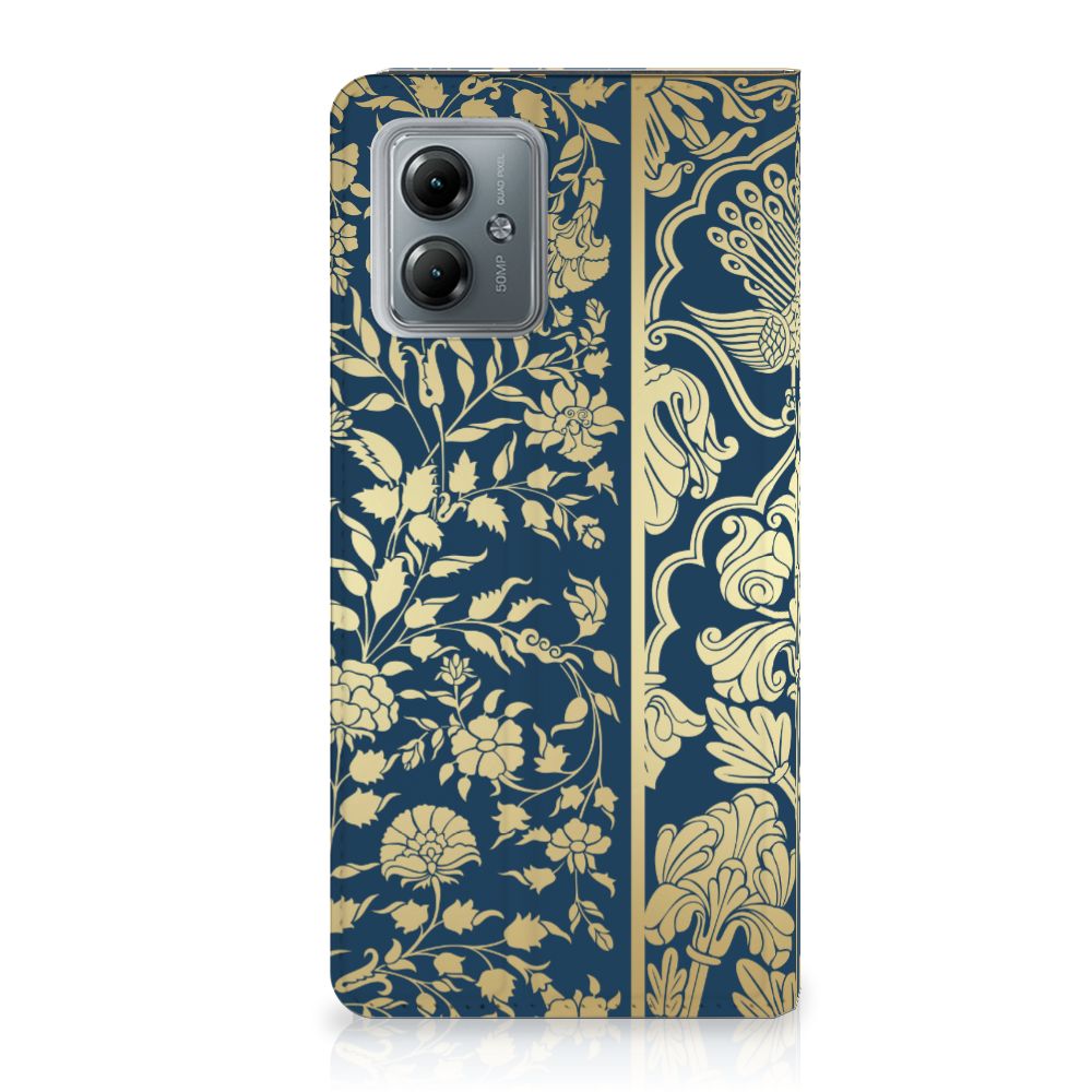 Motorola Moto G14 Smart Cover Beige Flowers hoesje design beige bloemen aanzicht