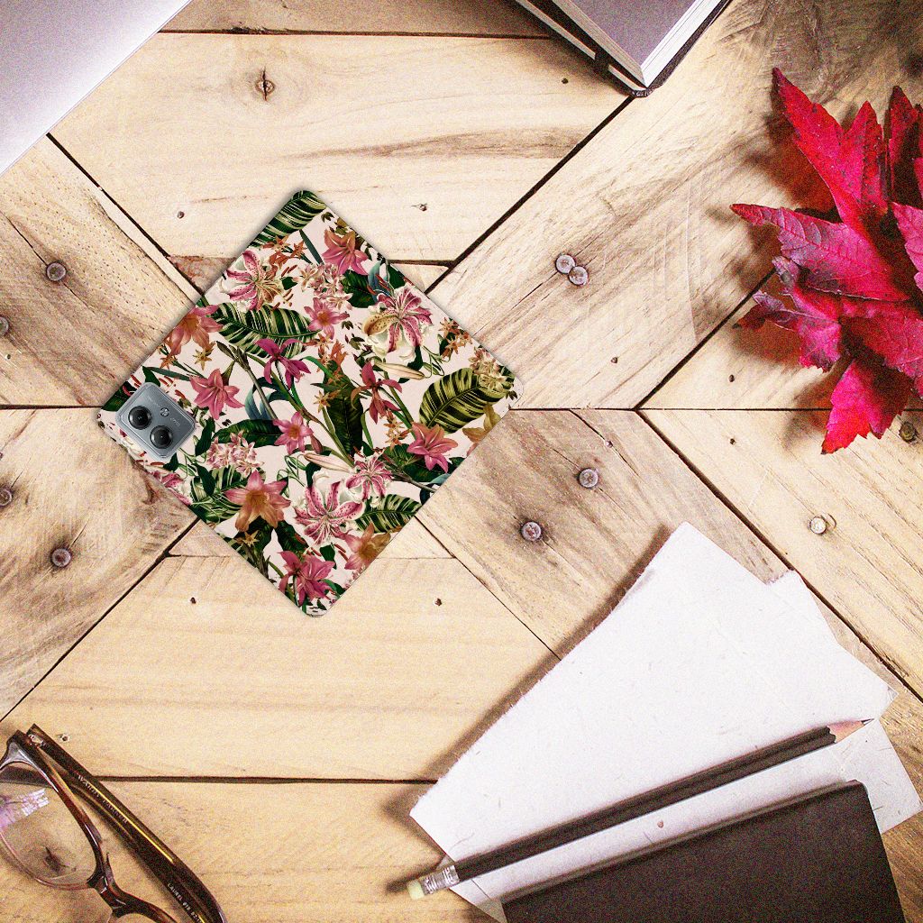 Motorola Moto G14 Smart Cover Flowers met kleurrijk bloemen design, ideaal als cadeau voor uitstraling en bescherming.