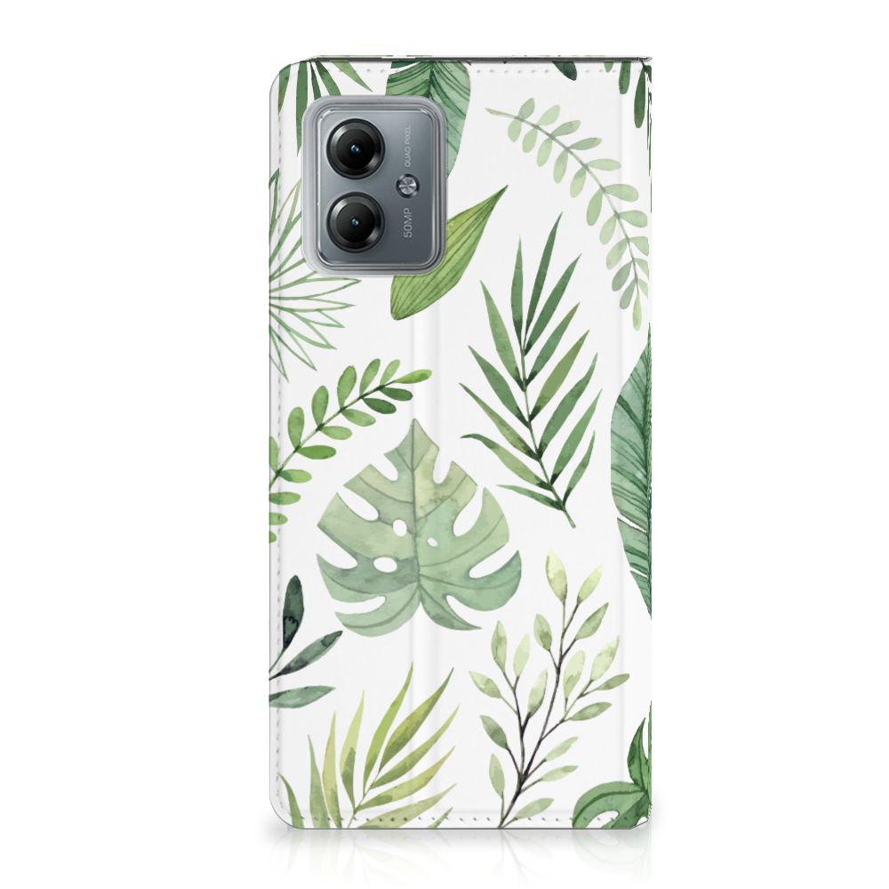 Motorola Moto G14 Smart Cover Leaves design bladeren vooraanzicht
