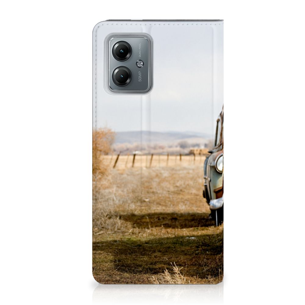 Motorola Moto G14 Stand Case Vintage Auto boekhoesje vintage auto retro design