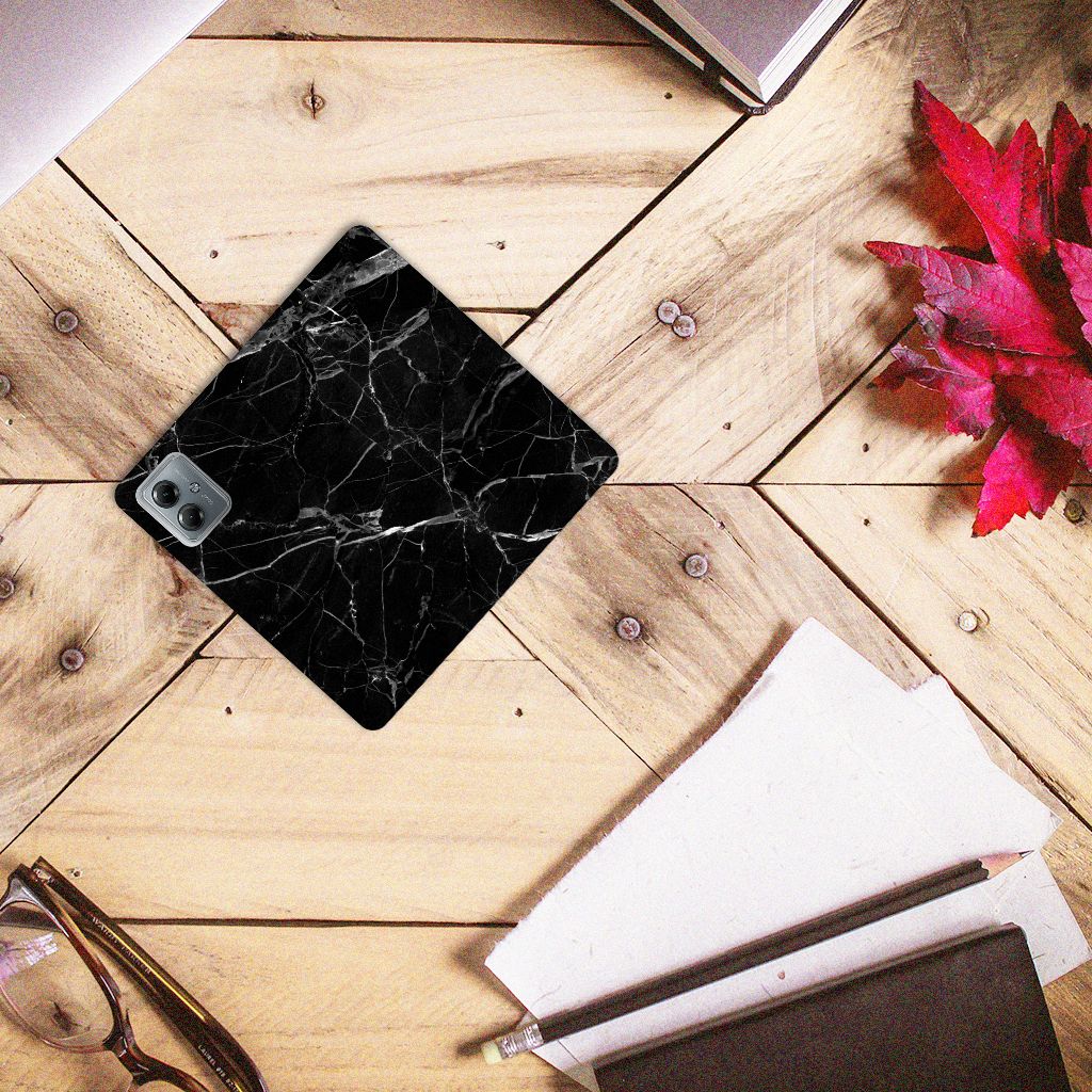 Motorola Moto G14 Standcase Marmer Zwart Origineel Cadeau Vader design marmer zwart bovenaanzicht