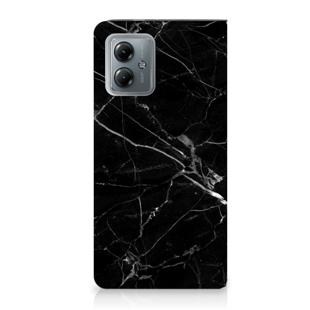 Motorola Moto G14 Standcase Marmer Zwart Origineel Cadeau Vader zwart marmer achterzijde