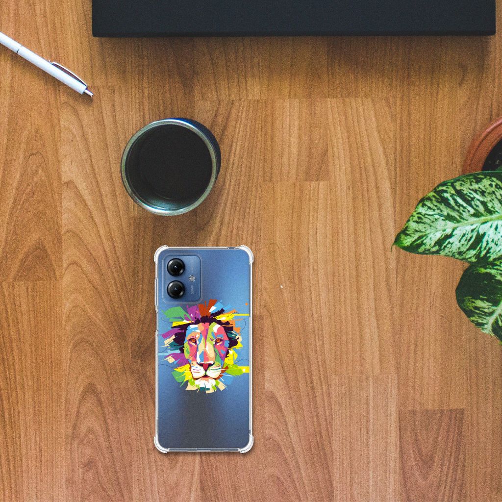 Motorola Moto G14 Stevig Bumper Hoesje Lion Color bovenaanzicht