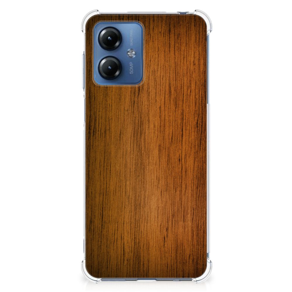 Motorola Moto G14 Stevig Telefoonhoesje Donker Hout B2C Telecom