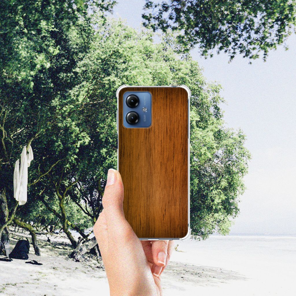 Motorola Moto G14 Stevig Telefoonhoesje Donker Hout B2C Telecom
