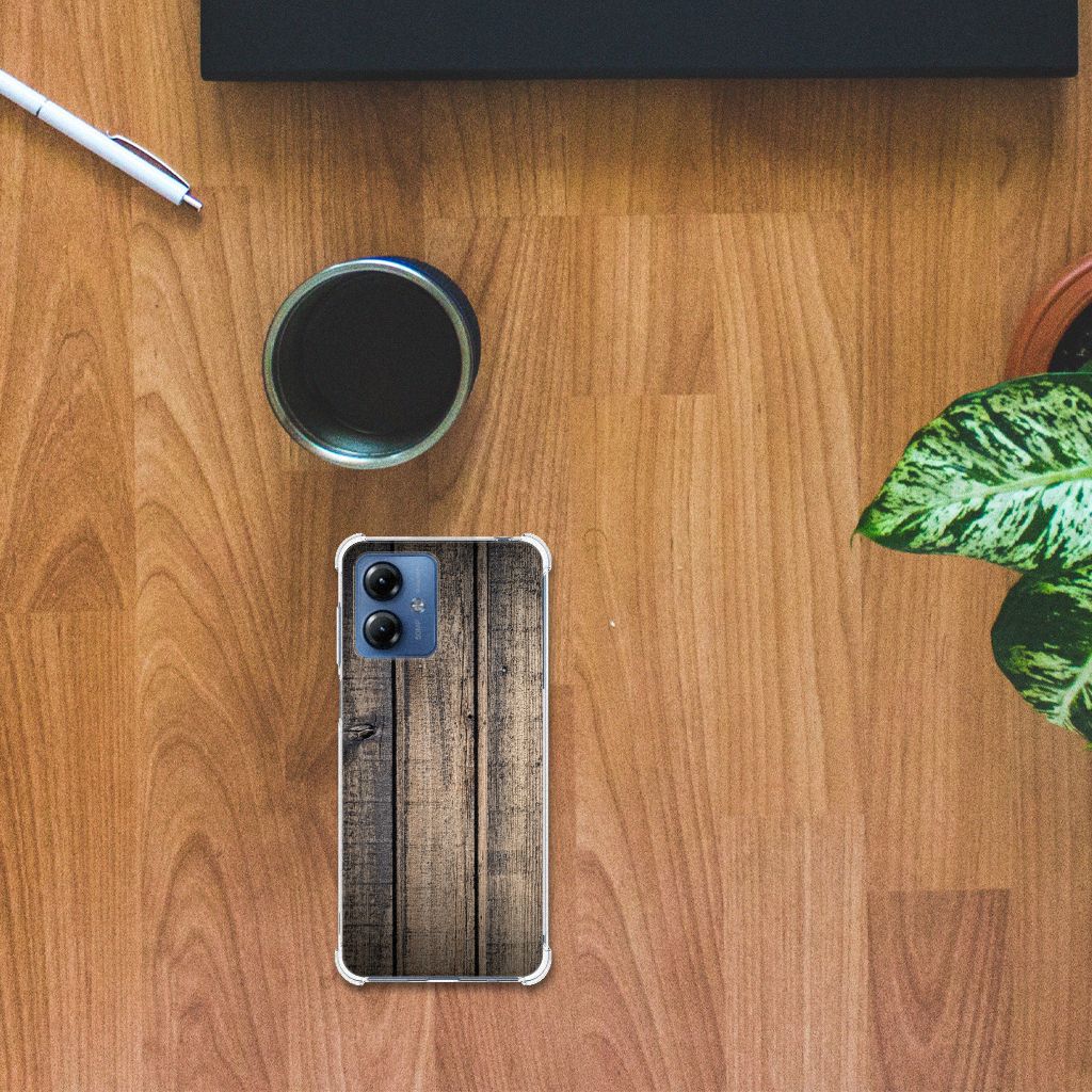 Motorola Moto G14 Stevig Telefoonhoesje Steigerhout B2C Telecom