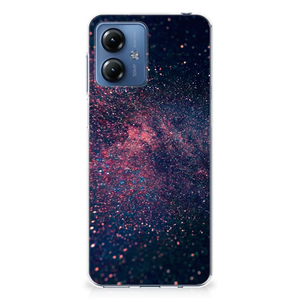 Motorola Moto G14 TPU Hoesje Stars met kunstzinnige glitterachtige design in paarse en blauwe kleuren ✨.