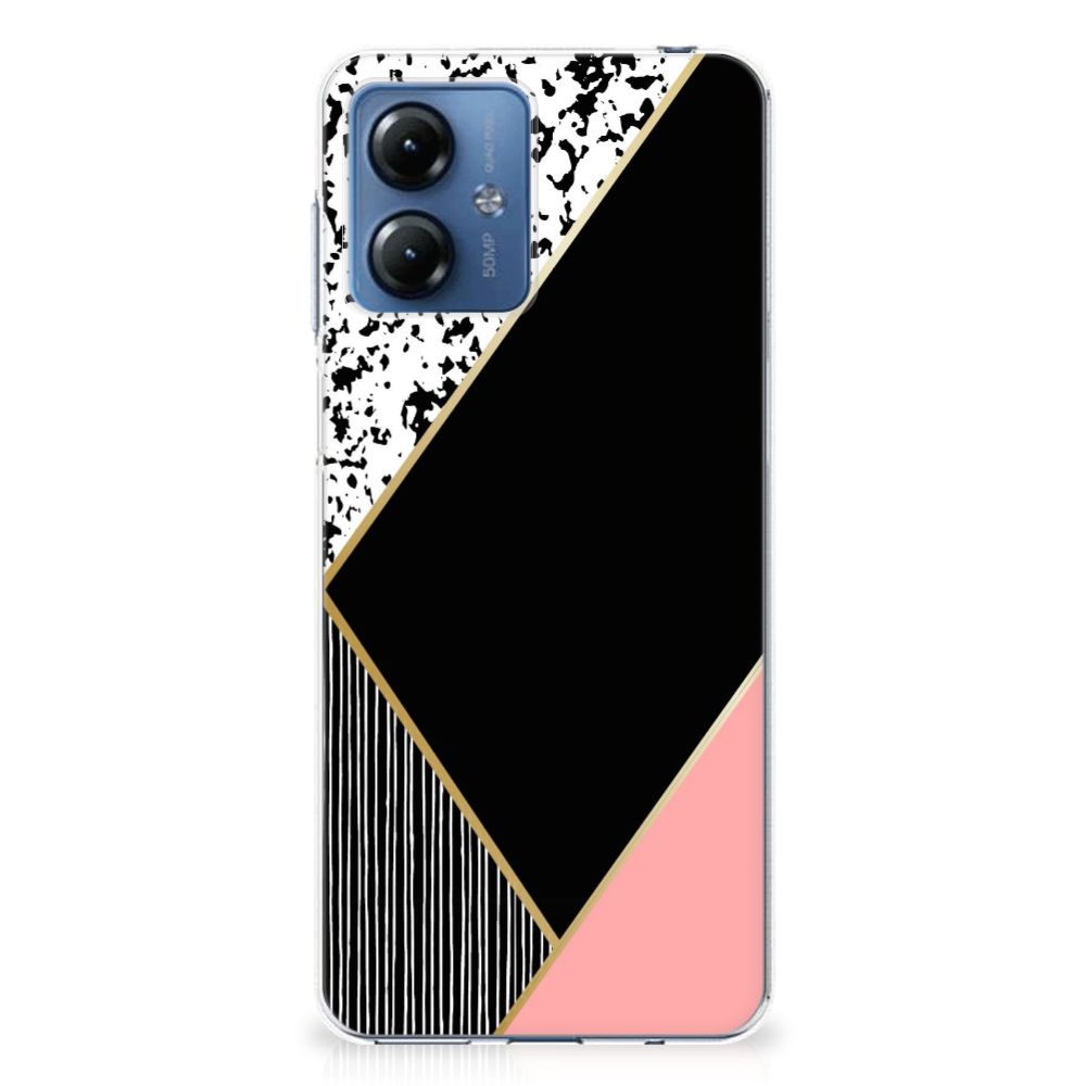 Motorola Moto G14 TPU Hoesje Zwart Roze Vormen TPU hoesje zwart roze vormen design aanzicht