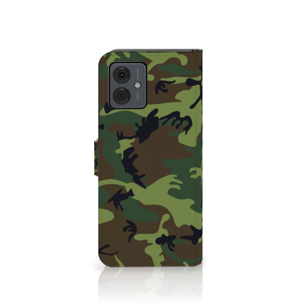 Motorola Moto G14 Telefoon Hoesje Army Dark telefoonhoesje camouflage camo design vooraanzicht
