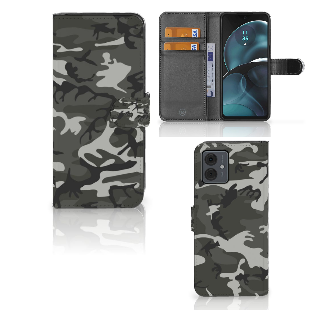 Motorola Moto G14 Telefoon Hoesje Army Light camouflage design vooraanzicht