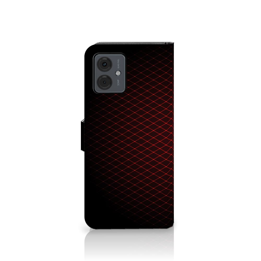 Motorola Moto G14 Telefoon Hoesje Geruit Rood met een ontstaan ruitpatroon in zwart en rood.