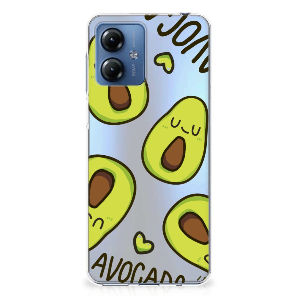 Motorola Moto G14 Telefoonhoesje met Naam Avocado Singing ontwerp voorkant