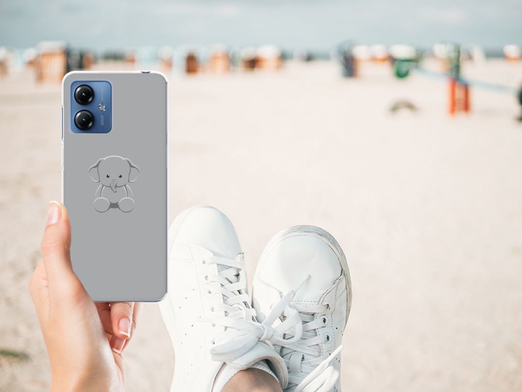 Motorola Moto G14 Telefoonhoesje met Naam Grijs Baby Olifant grijs baby olifant ontwerp hand strand